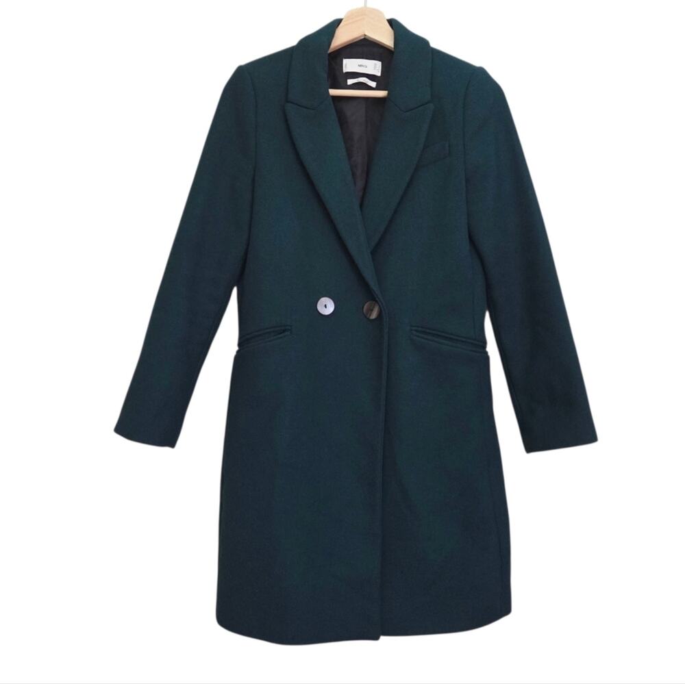 MNG Mango Wool Blend Longer Length Green Peacoat Pockets Lined XS